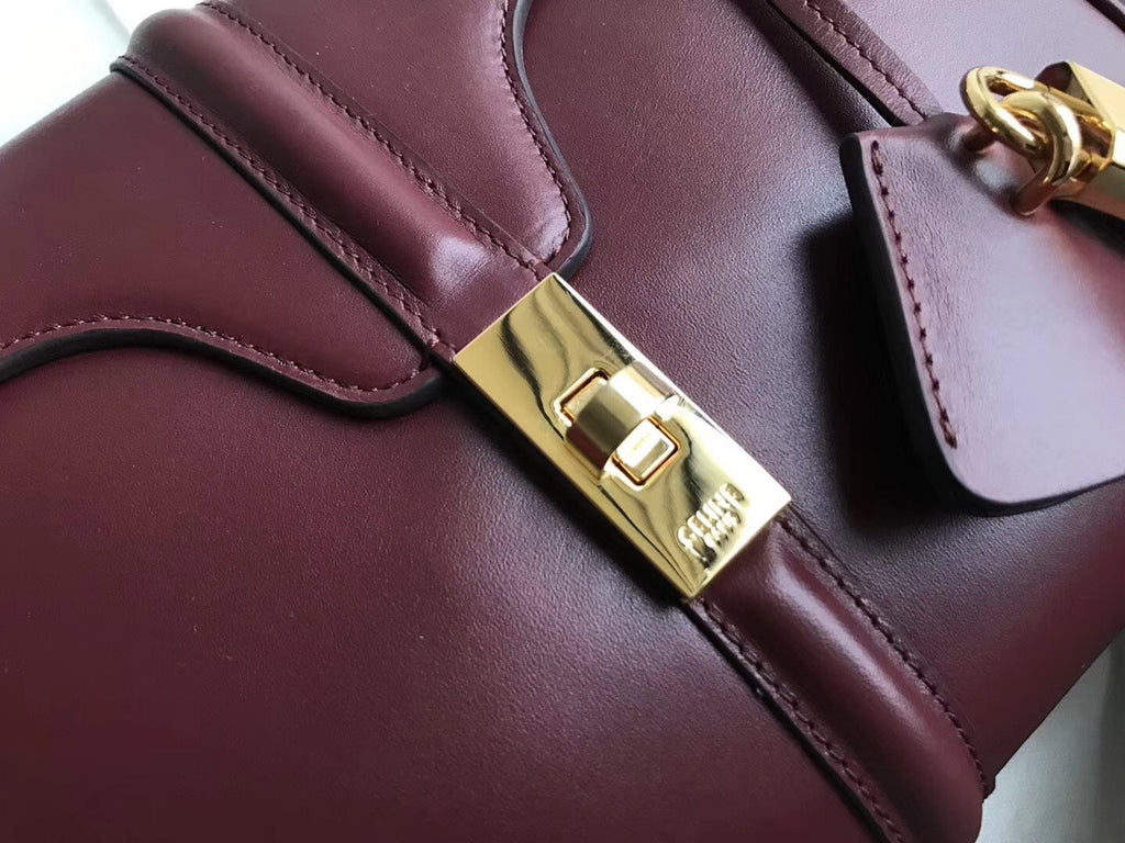 Celine  MEDIUM 16 BAG IN SATINATED CALFSKIN BLACK  LIGHT BURGUNDY