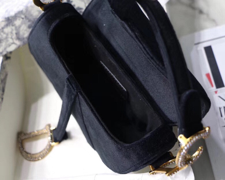 Christian Dior MINI SADDLE VELVET BAG  BLACK