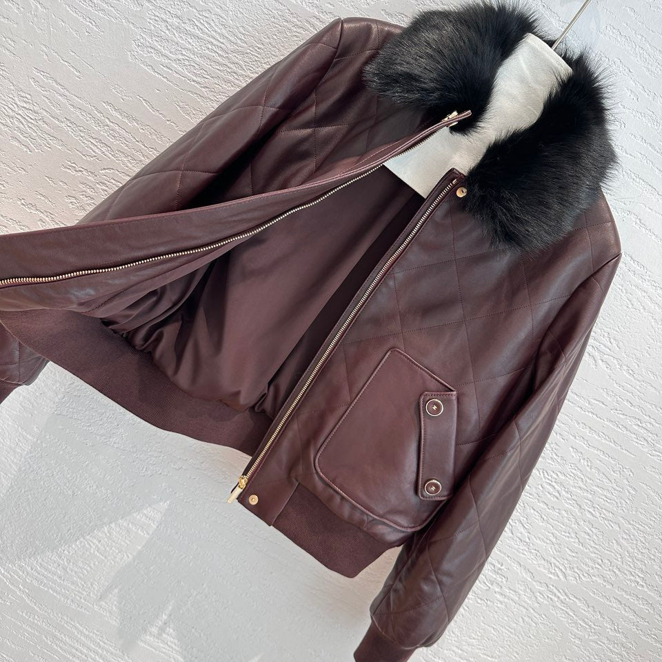 Chanel Quilted Leather Bomber Jacket with Detachable Fur Collar and CC Logo Buttons — Fall/Winter 2026-2027 Chanel
