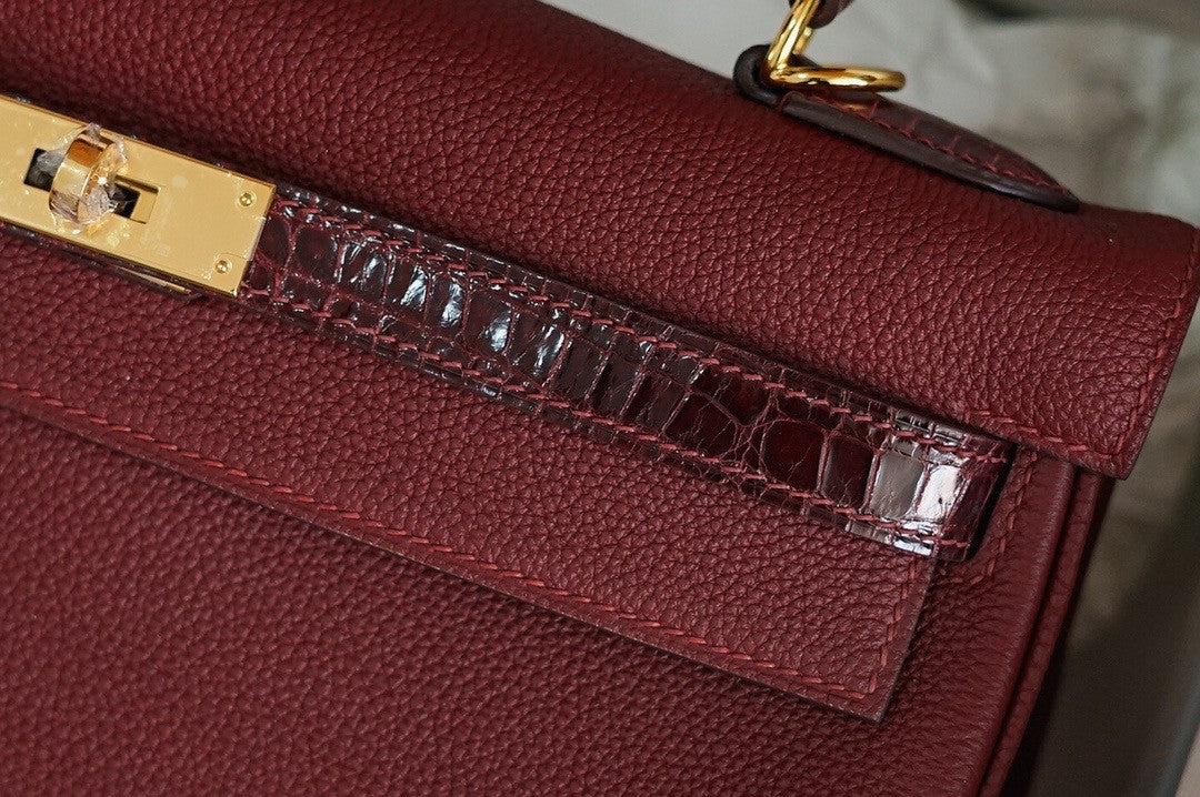 Hermes Bordeaux Kelly Touch bag 32 Retourne Togo/ Niloticus Crocodile