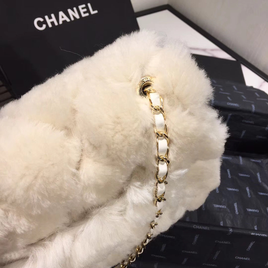 Chanel Shearling Lambskin Flap Bag White