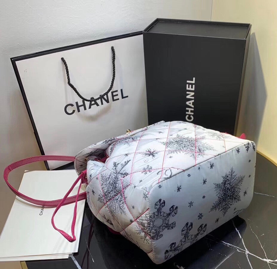 Chanel Printed Canvas  Backpack  White