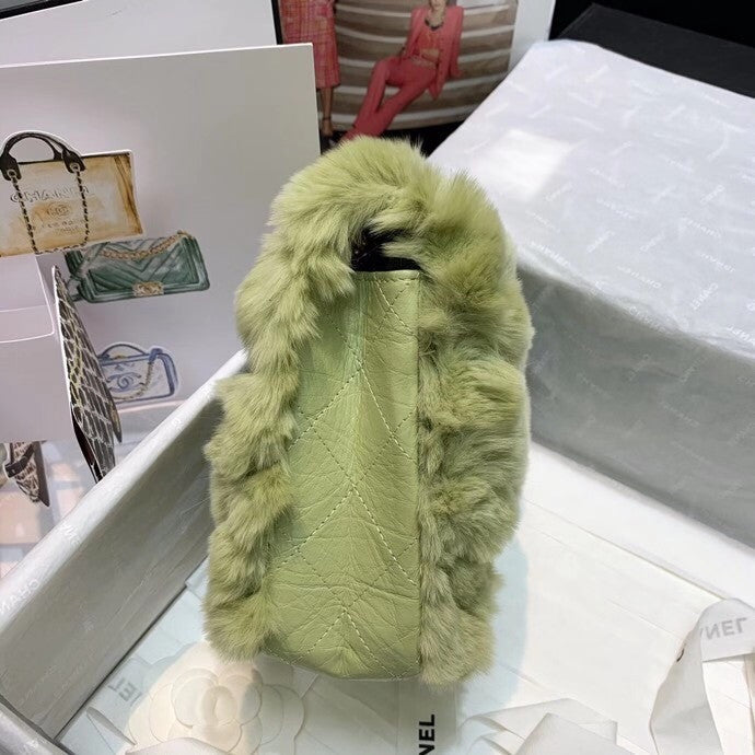 Chanel Shearling Lambskin Mini 2.55 Handbag Green