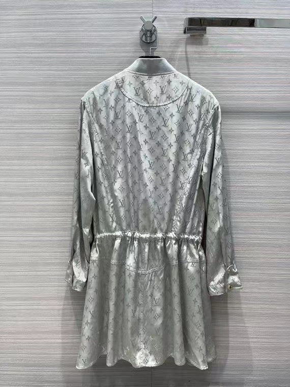 Louis Vuitton 1A91EC  WASHED SILK MONOGRAM LONG-SLEEVED DRESS