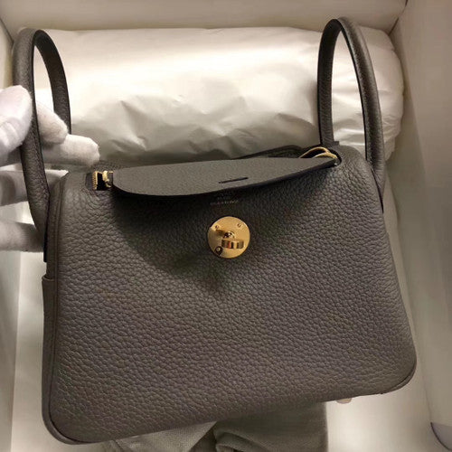 Hermès Mini Lindy 20cm Bag  8F Etain Taurillon Clemence Leather Gold Hardware