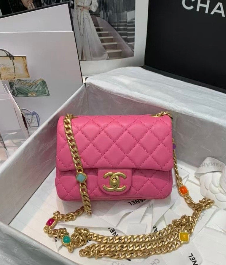 Chanel Flap Bag with Resin & Gold-Tone Metal Pink Mini