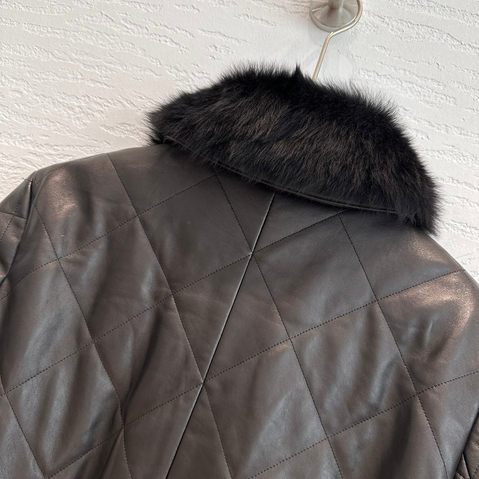 Chanel Quilted Leather Bomber Jacket with Detachable Fur Collar and CC Logo Buttons — Fall/Winter 2026-2027 Chanel