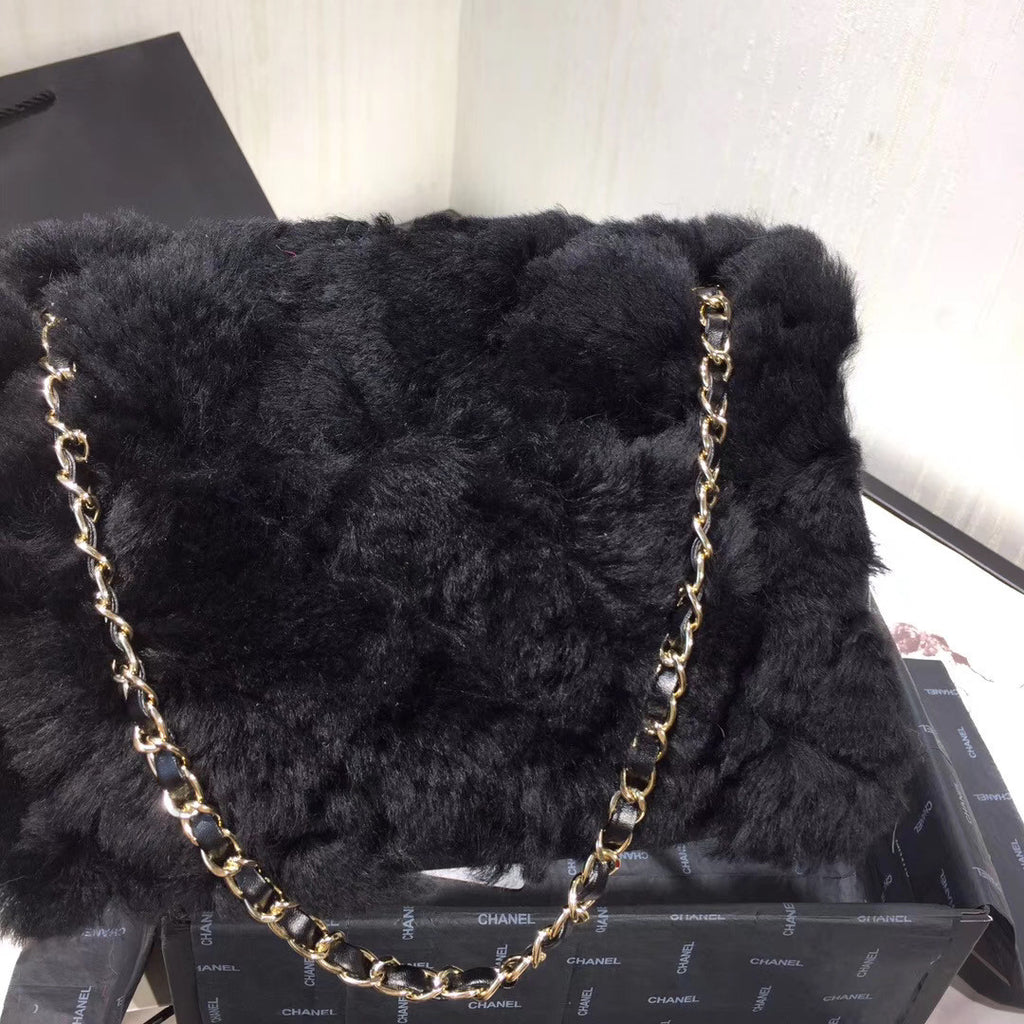 Chanel Shearling Lambskin Flap Bag Black