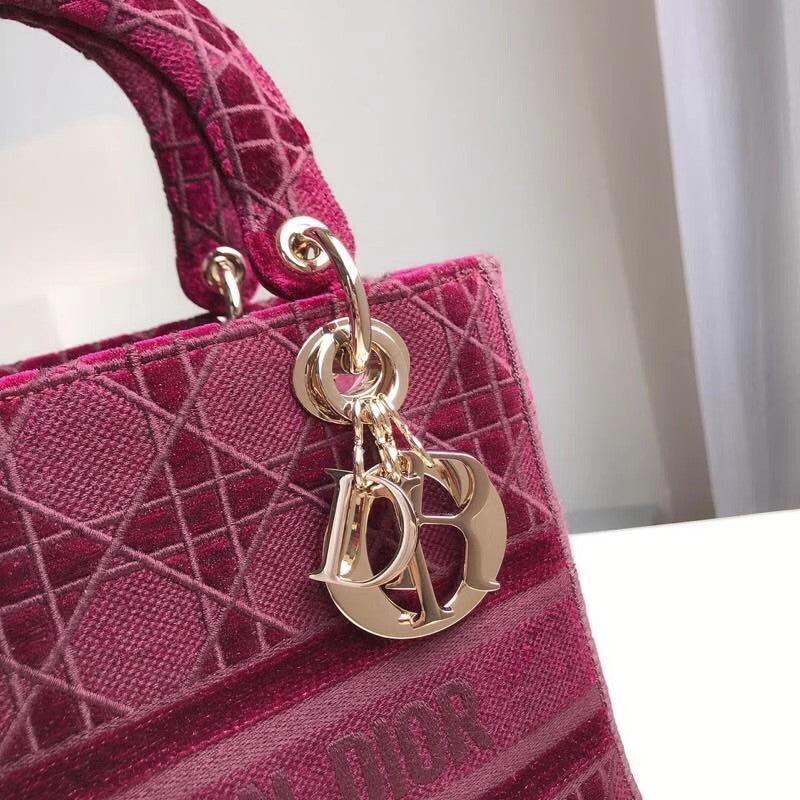 Christian Dior MEDIUM LADY D-LITE BAG Burgundy  Cannage Embroidered Velvet