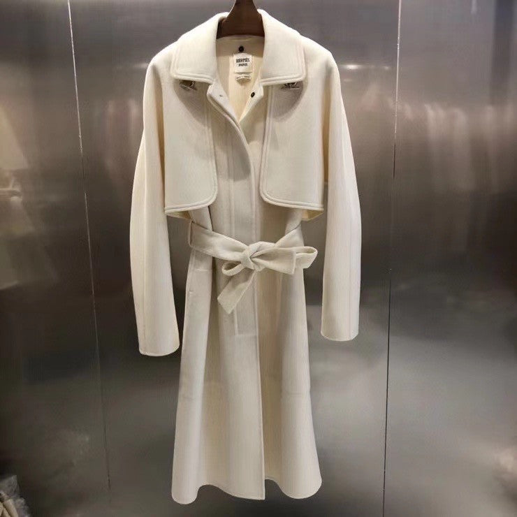 Hermes Double-sided Esprit Peignoir cashmere coat Blanc Cassé
