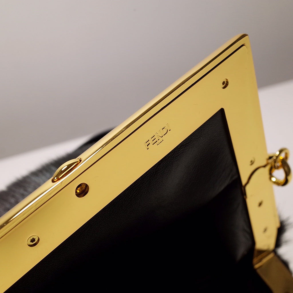 FENDI FIRST MEDIUM Black mink bag