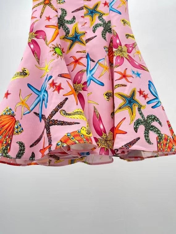 Versace TRÉSOR DE LA MER PRINT MIDI DRESS PINK