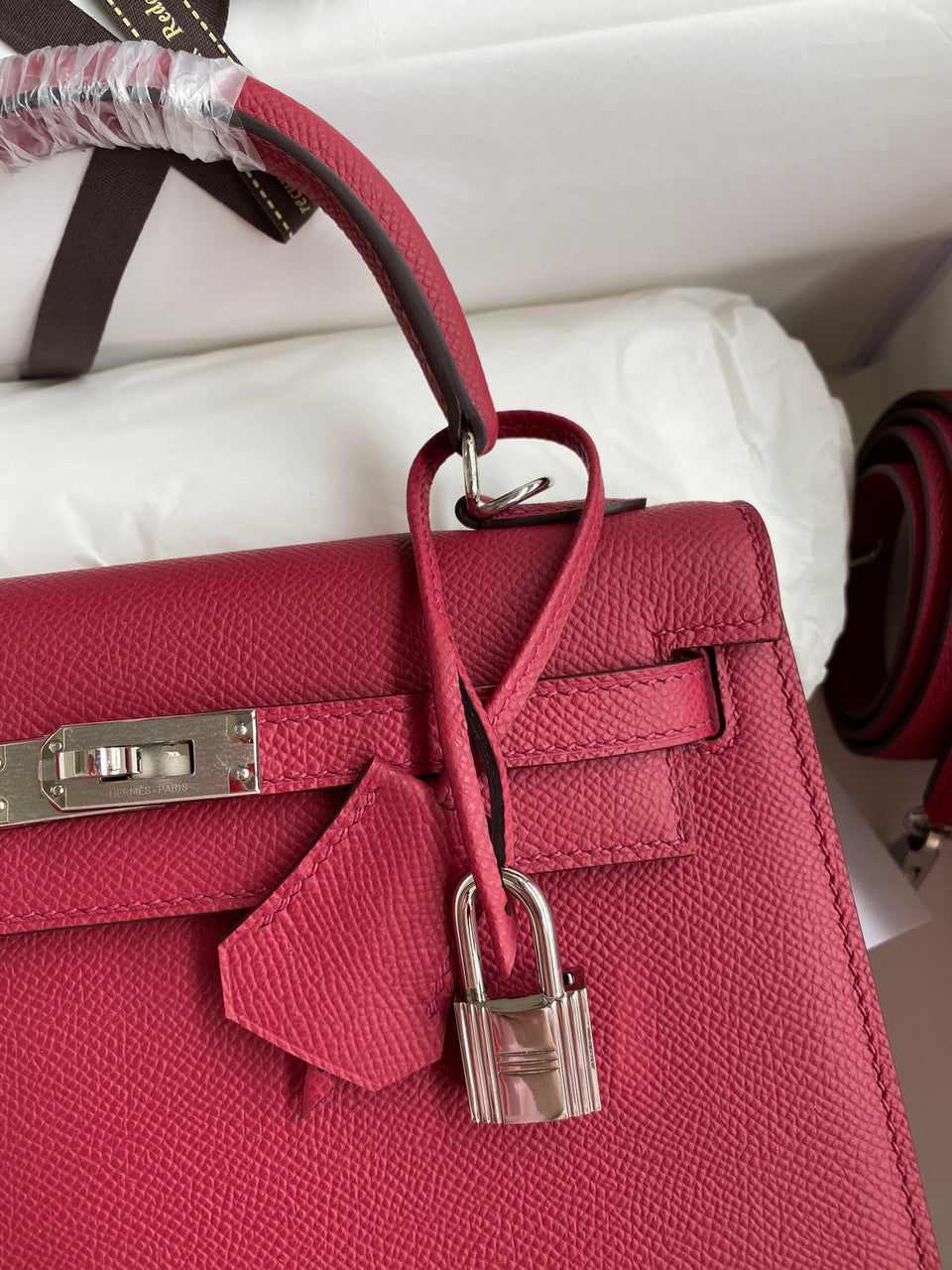 HERMES KELLY 28 SELLIER RUBIS EPSOM PALLADIUM HARDWARE