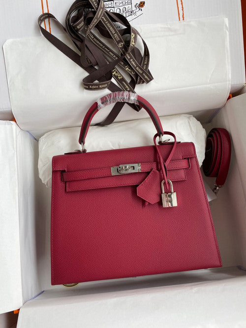 HERMES KELLY 28 SELLIER RUBIS EPSOM PALLADIUM HARDWARE