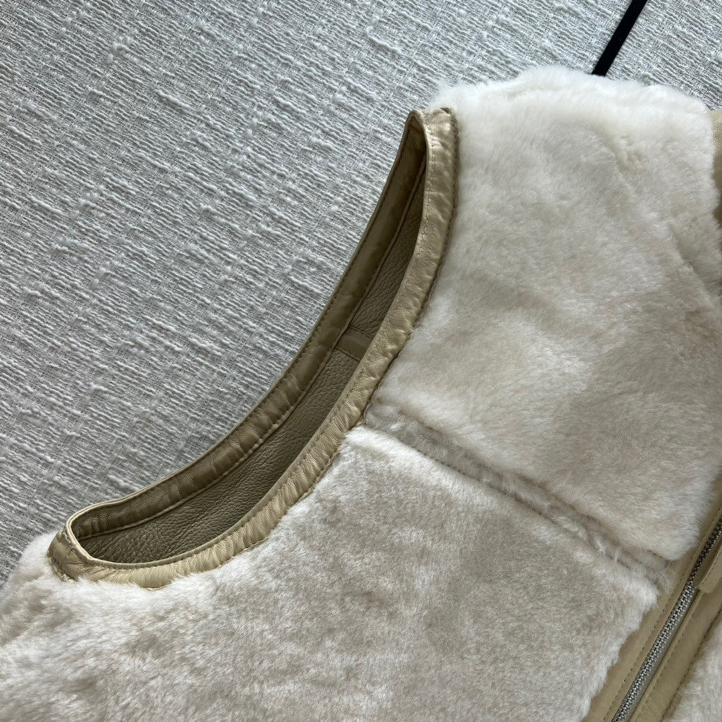 Hermès Reversible long leather vest Ivory