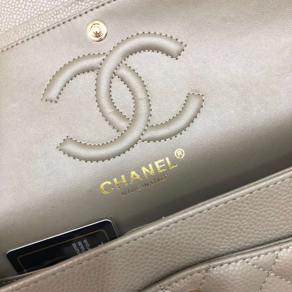 CHANEL Khaki Caviar Leather Classic Double Flap 2.55 Shoulder Bag Gold HW 2021
