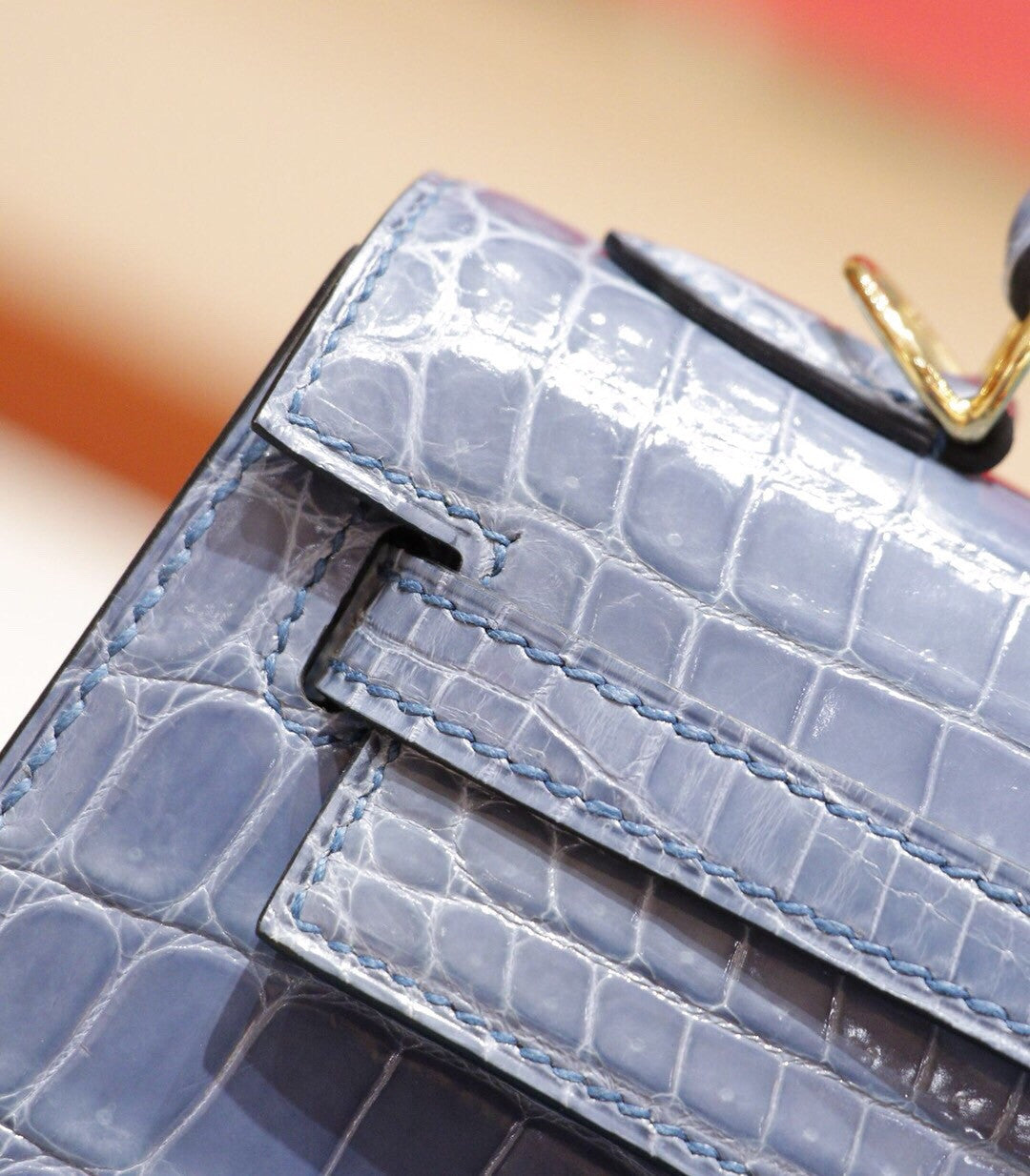 Hermes SHINY BLUE BRIGHTON NILOTICUS CROCODILE KELLY 25 WITH GOLD HARDWARE