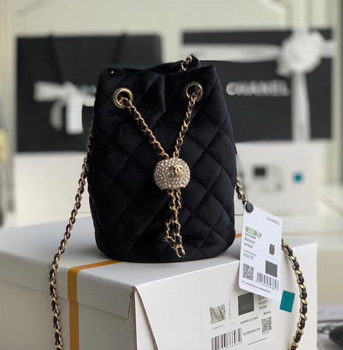 Chanel Velvet Drawstring Bag Black