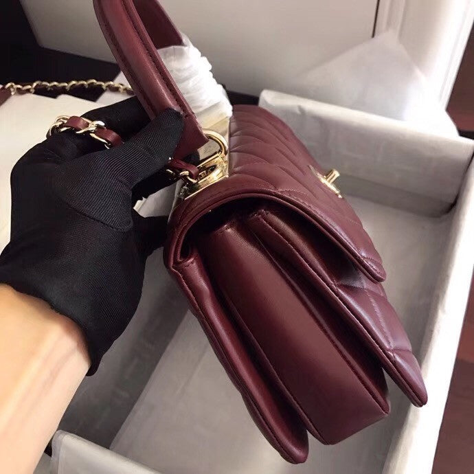 Chanel  Small Trendy CC Top Handle Bag Quilted Lambskin Bordeaux