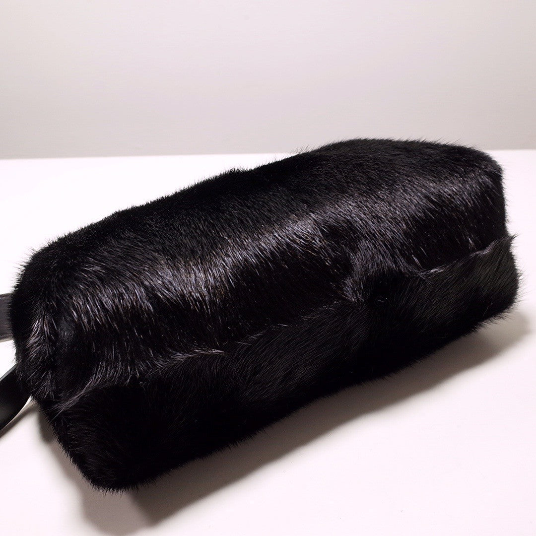FENDI FIRST MEDIUM Black mink bag