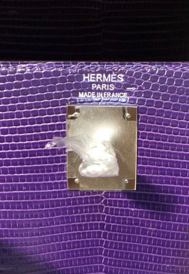 Hermes 9W Ultraviolet Lizard Kelly 28 Bag Palladium Hardware