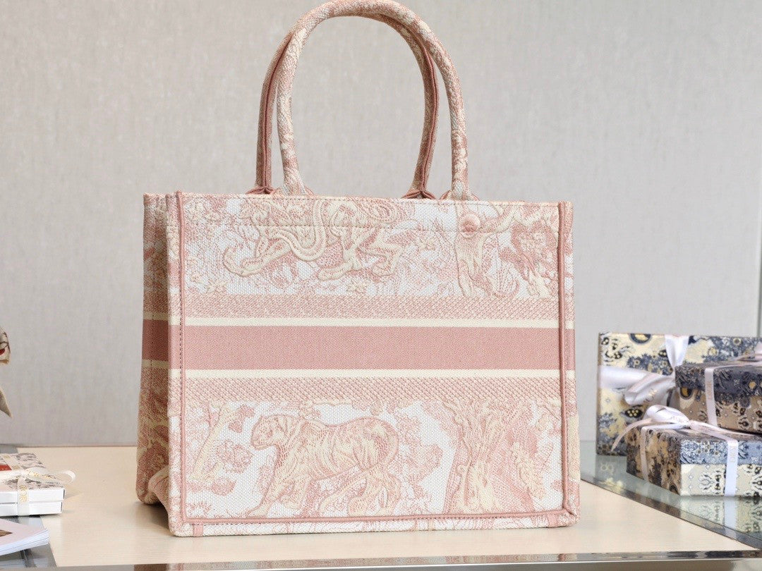 Christian Dior SMALL DIOR BOOK TOTE Pink Multicolor Toile De Jouy Embroidery