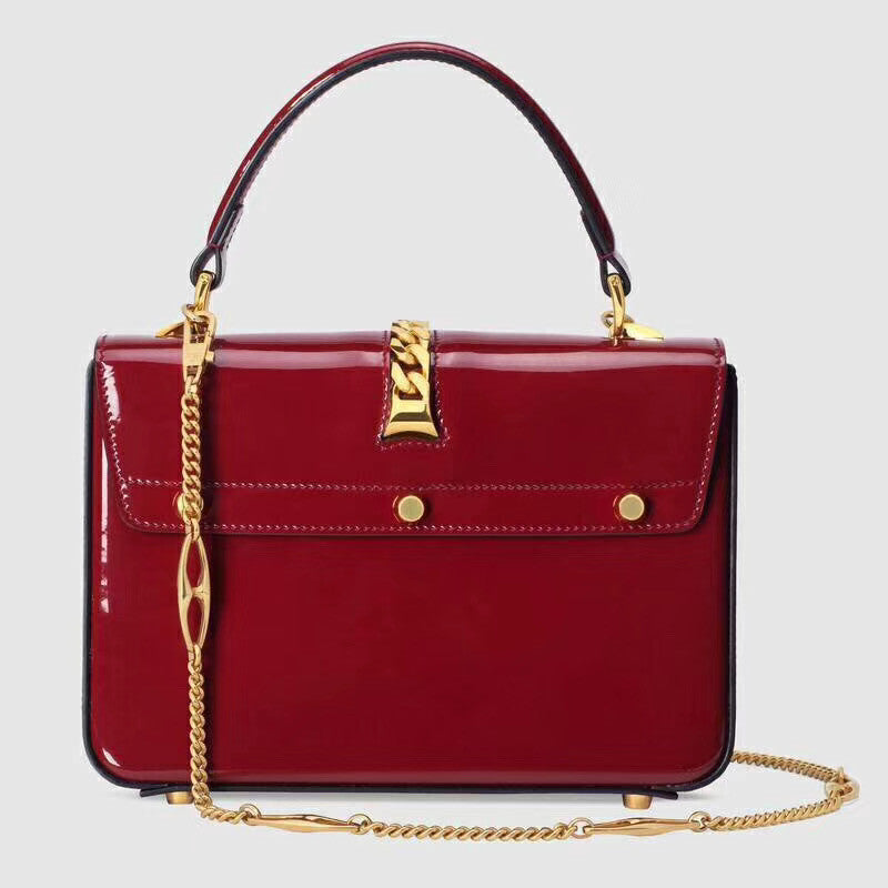 Gucci Sylvie 1969 patent leather mini top handle bag Red