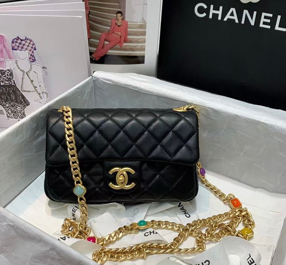 Chanel Flap Bag with  Resin & Gold-Tone Metal Black Small