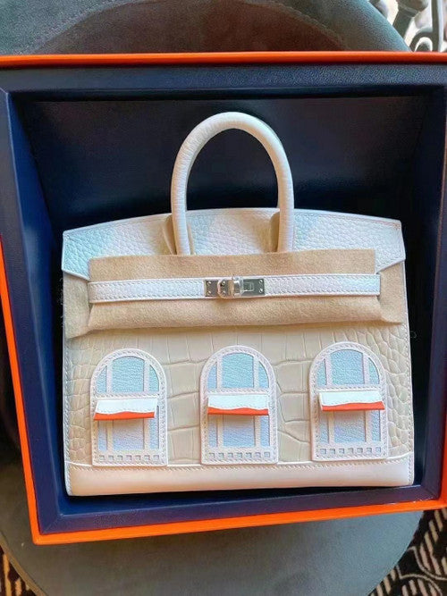 Hermes Limited Edition Birkin 20 Sellier Faubourg White Multicolor Madame, Crocodile, Epsom, Sombrero & Swift Palladium Hardware - 2019