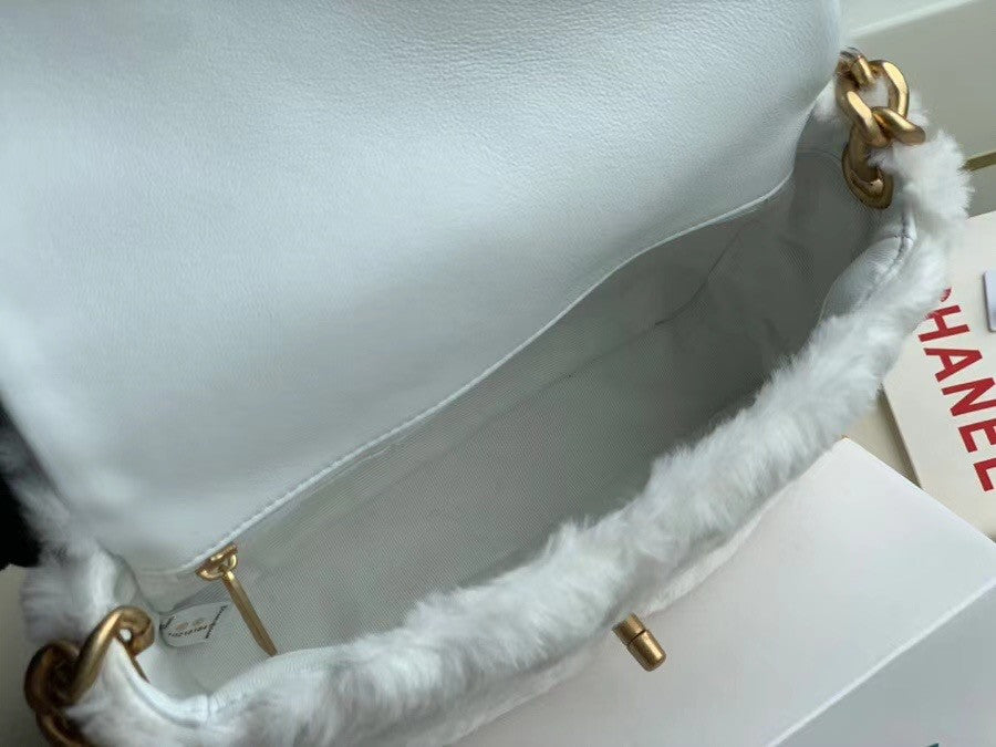 Chanel Shearling Lambskin Flap Bag White