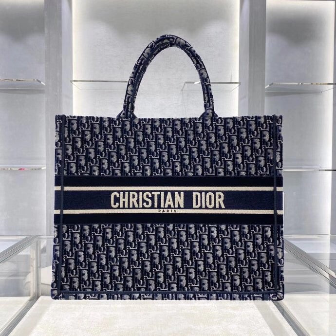 Christian Dior DIOR BOOK TOTE Blue Dior Oblique Embroidered Velvet