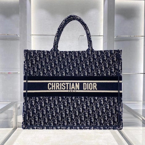Christian Dior DIOR BOOK TOTE Blue Dior Oblique Embroidered Velvet