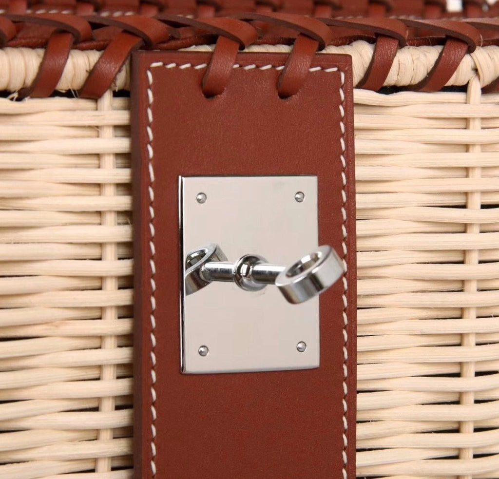 Hermes Limited Edition Brown Picnic Kelly 35 Wicker Palladium Hardware