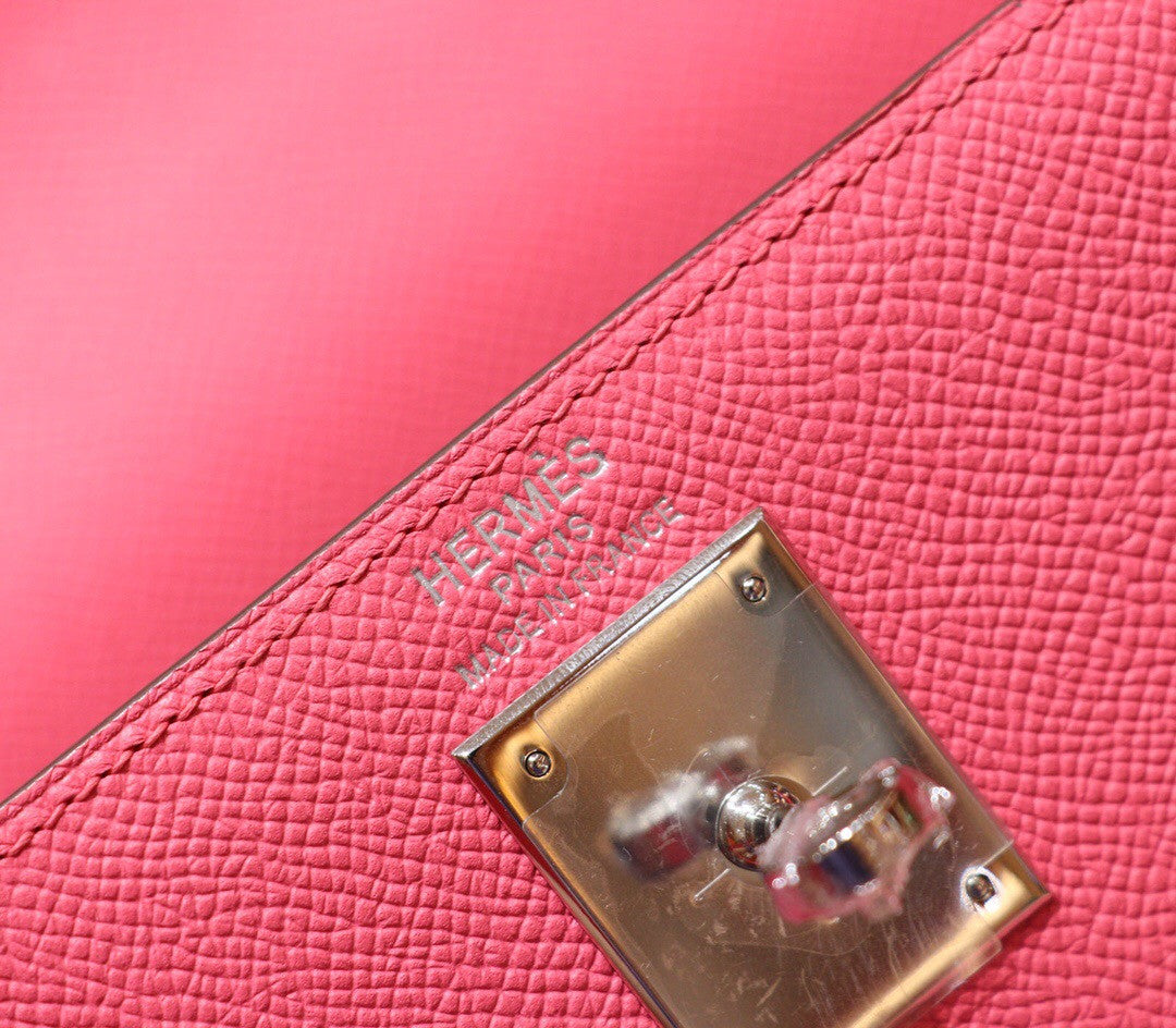 Hermès 8W Rose Azalee  Kelly 28  Epsom Palladium Hardware