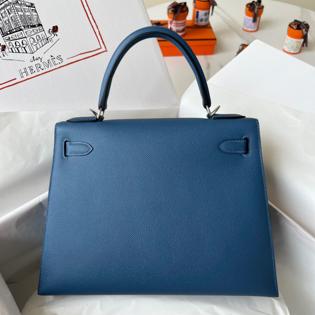 Hermès R2 Blue Agate Kelly 28  Epsom Palladium Hardware