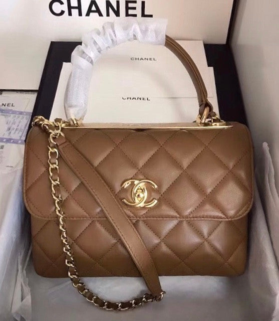 Chanel  Small Trendy CC Top Handle Bag Quilted Lambskin Camel