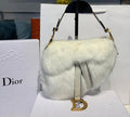 Christian Dior Saddle Handbag Fur Medium White