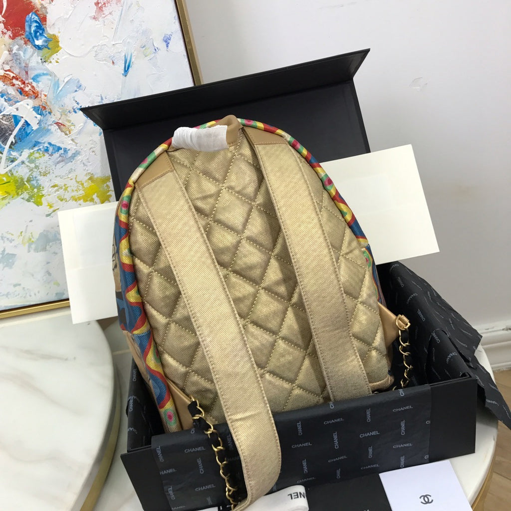 CHANEL Limited Edition Backpack Calfskin, Cotton & Gold-Tone Metal 29 Rue Cambon
