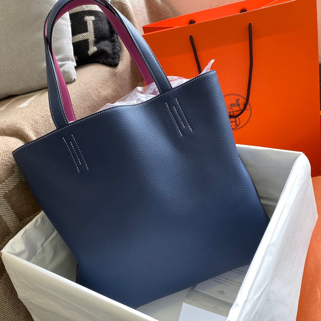 Hermes Double Sens Tote 30 Bleu Nuitl & Rose Pourpre