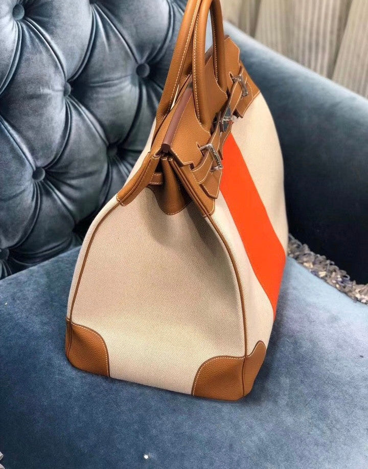 Hermes Birkin 40 HAC Gold Togo Toile De Camp Palladium Hardware