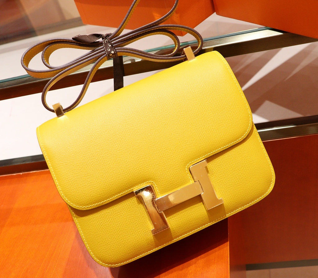 Hermes 9D Jaune Ambre Gold  Constance 24 Epsom bag with Gold Hardwares