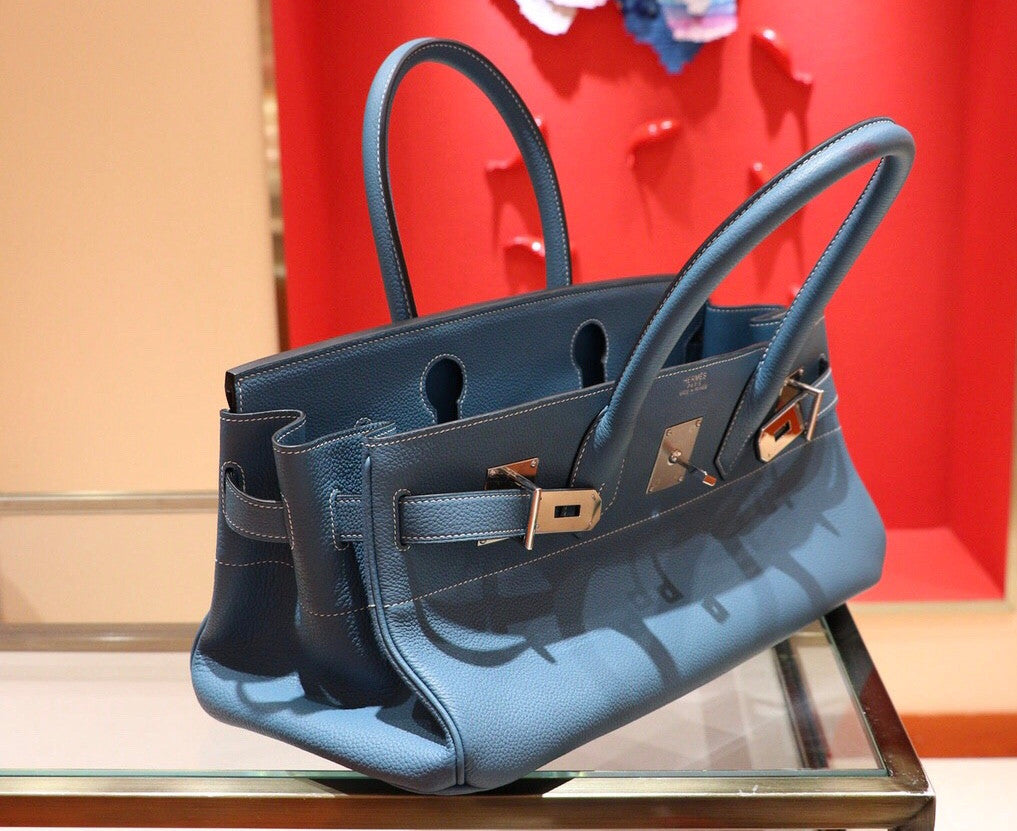 Hermes 75 Bleu Jean Togo Shoulder Birkin JPG 42cm