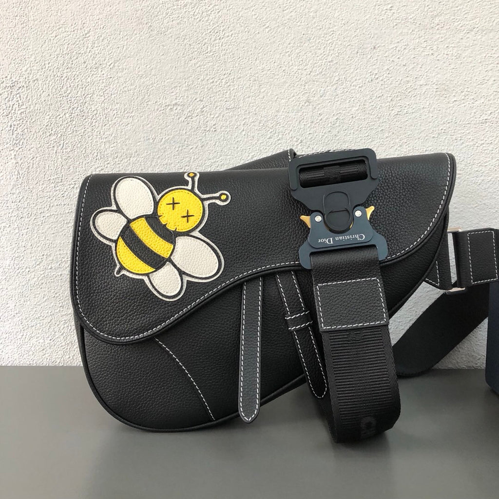 Christian Dior BLACK CALFSKIN DIOR X KAWS SADDLE BAG