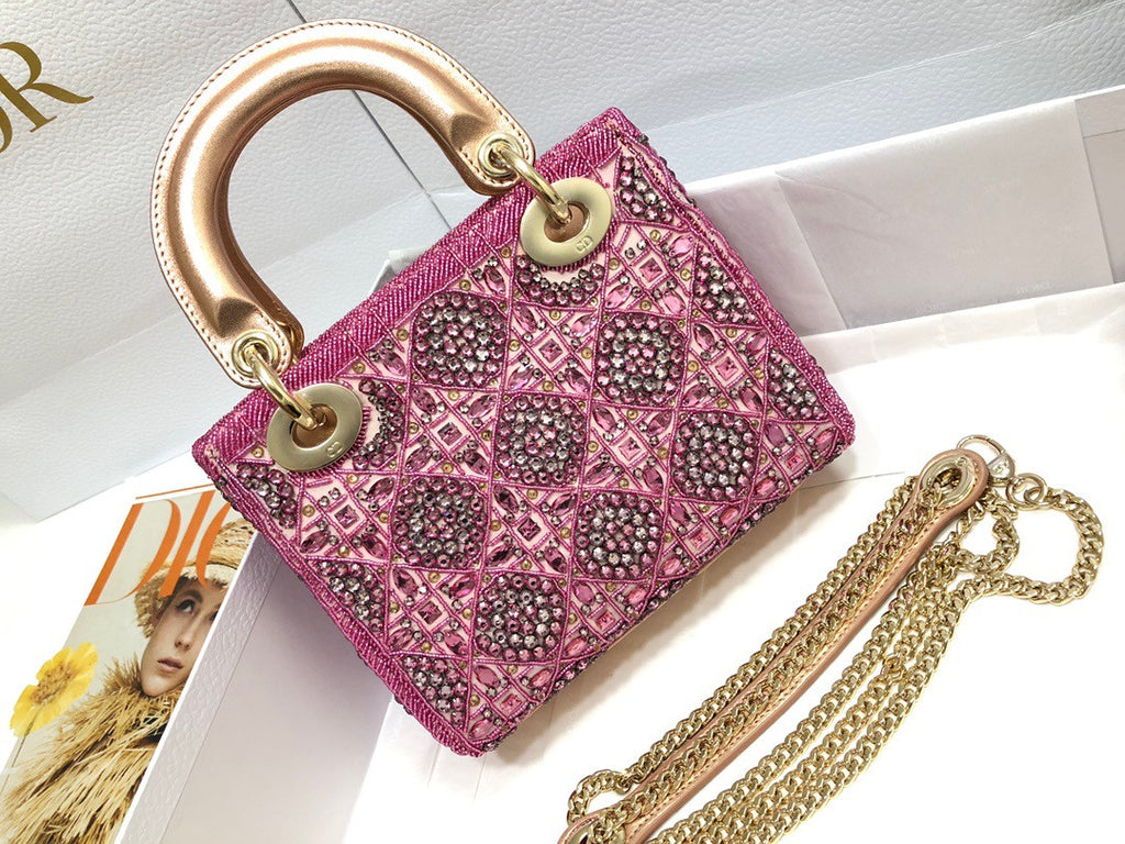Christian Dior Limited Edition Small Pink Lady Dior bag with crystal and embroidered beads