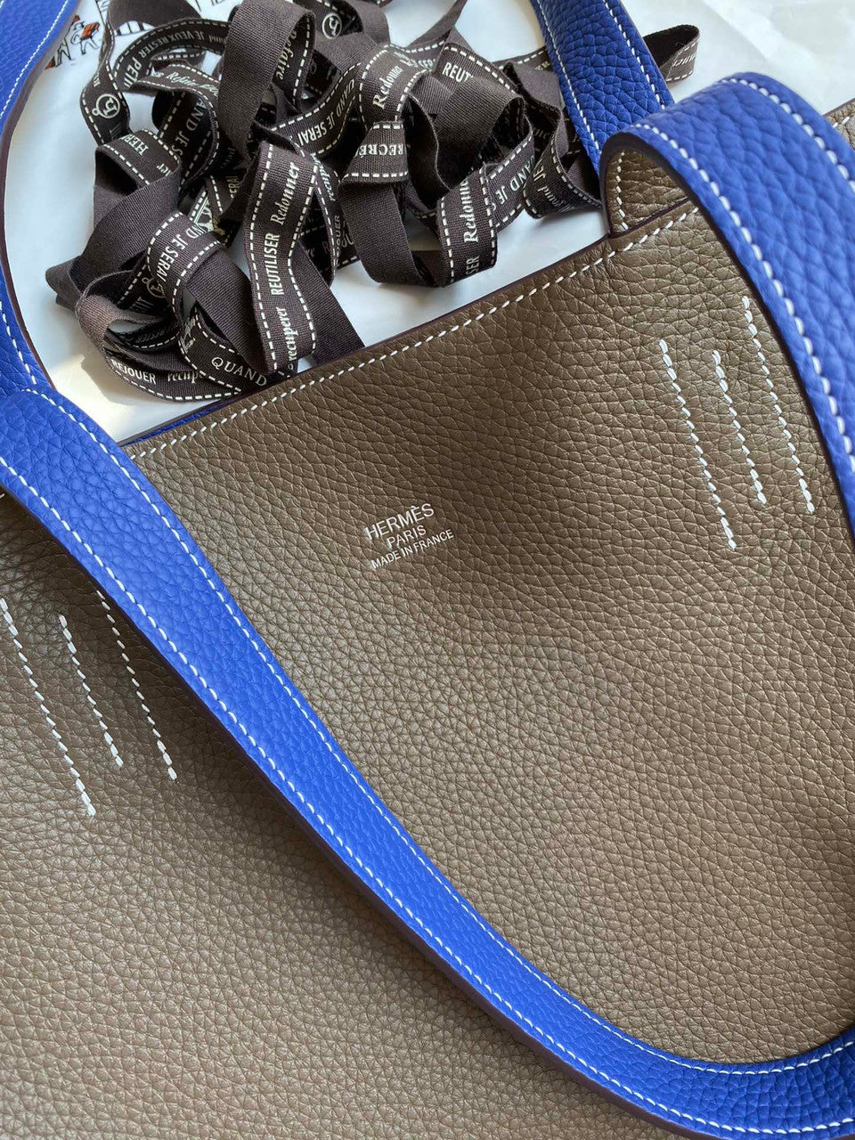 Hermes Double Sens Tote 30 Etoupe & Blue Electric