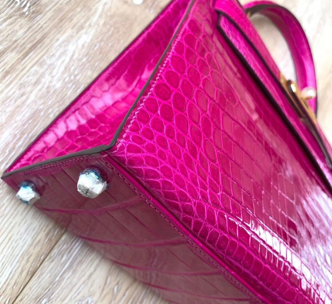 Hermes J5 Rose Scheherazade Kelly 28 Crocodile Niloticus 28