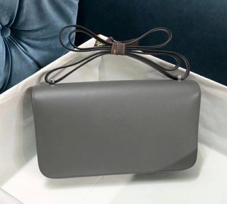 Hermes Constance 25cm Grey Box Leather Shoulder Bag with Enamel Hardware