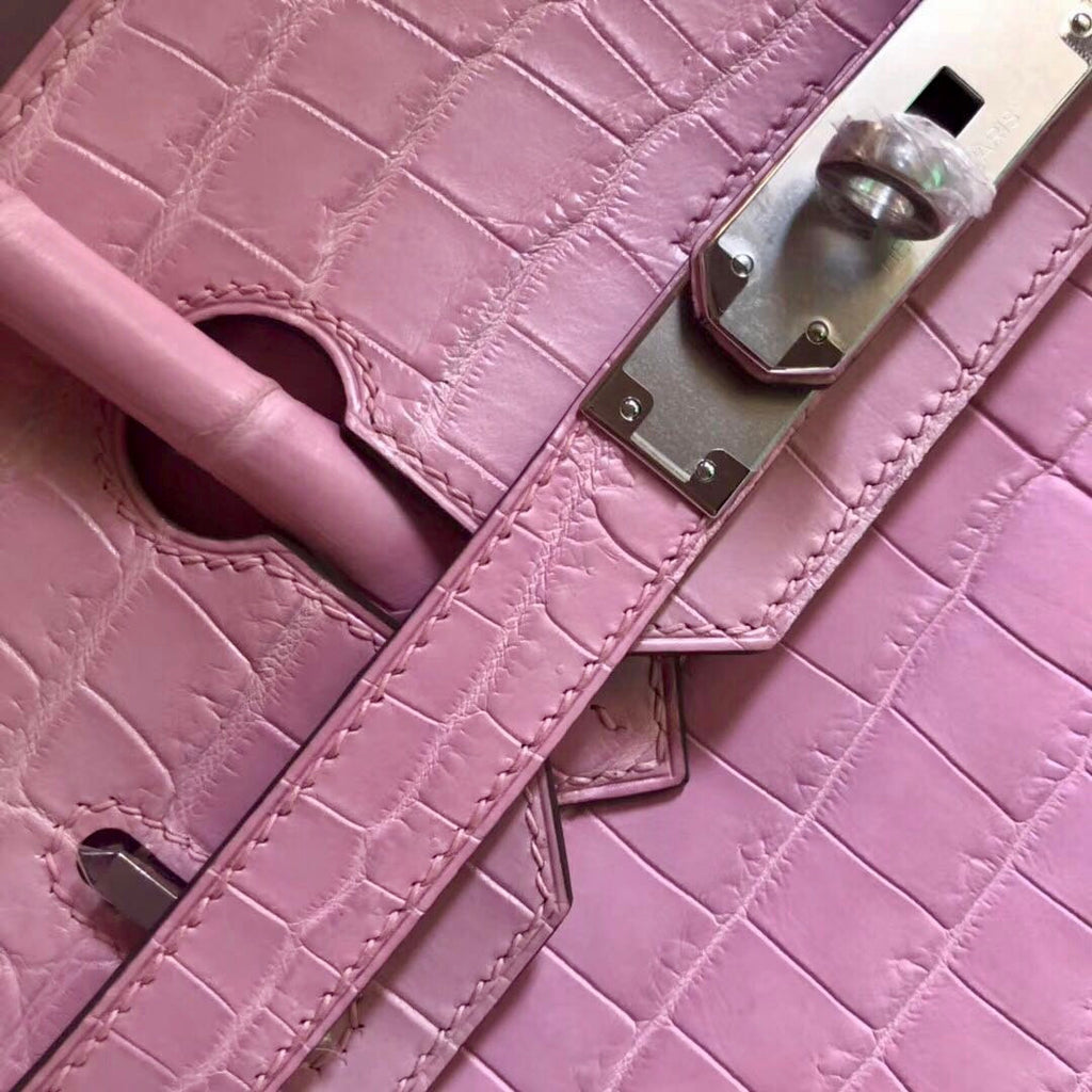 Hermes 1Q Rose Confetti Birkin 30 in Porosus  Crocodile with Palladium hardware