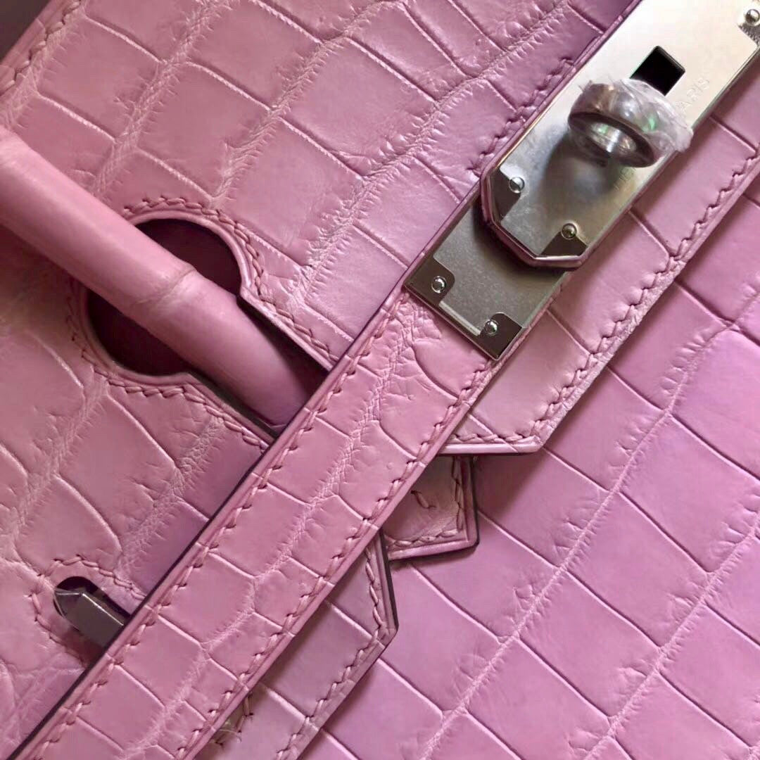 Hermes 1Q Rose Confetti Birkin 30 in Porosus  Crocodile with Palladium hardware