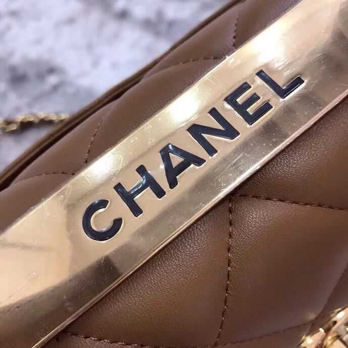 Chanel  Small Trendy CC Top Handle Bag Quilted Lambskin Camel